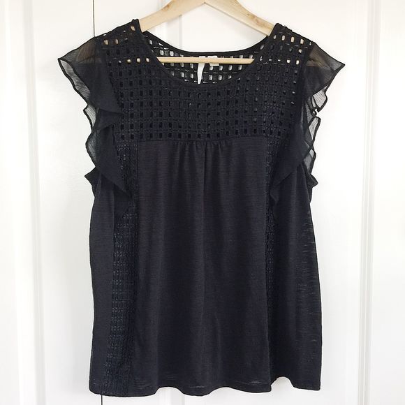 LC Lauren Conrad Tops - LC Lauren Conrad Black Lace Ruffle Sleeve Top L